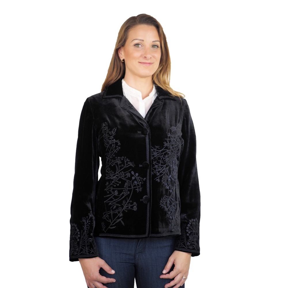 Eileen West Black Velvet Embroidered Jacket